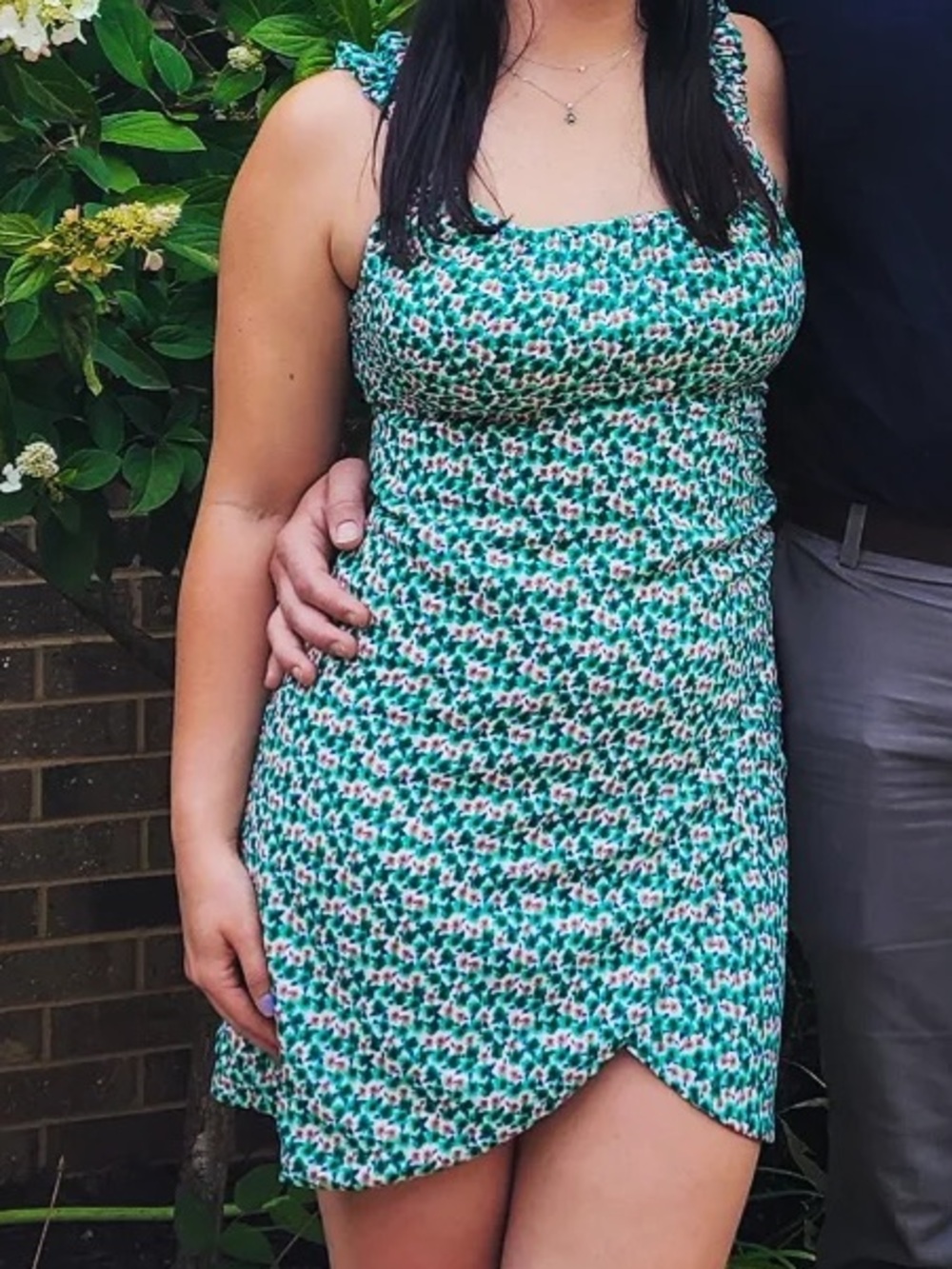 Lush Green Floral Mini Dress with Ruffled Straps and Tulip Cut Skirt